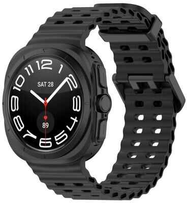 Everyday Crate Samsung Galaxy Watch Ultra 47mm Ocean Silicone Watch Band Dual Buckle Replacement Strap black