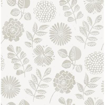 A-Street Prints Inge Light Grey Floral Block Print Wallpaper