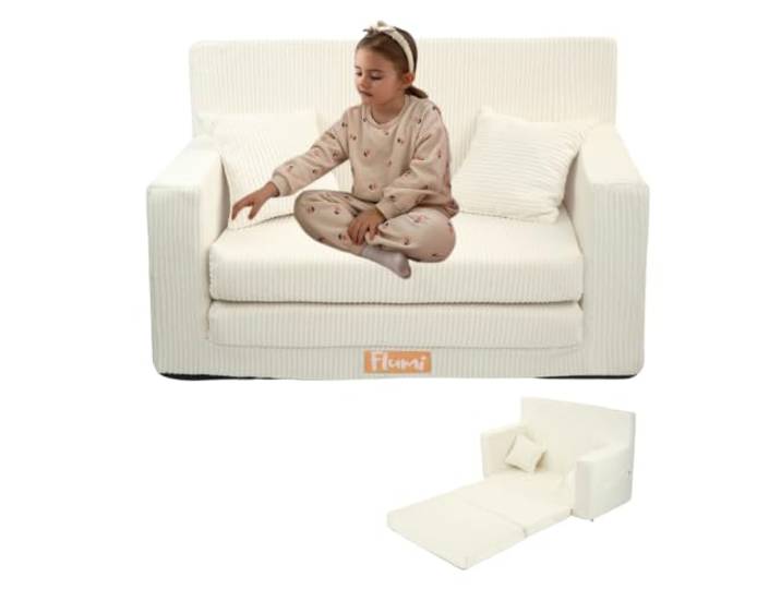 Flumi Personalisierte Kindercouch Kinder Sessel Sofa Schlafsofa jugendzimmer mit Gravur KINDERNAME Spielsofa für Kinderzimmer Schlafsessel Bettfunktion Kindermöbel 92x40x60 (helle Krem)