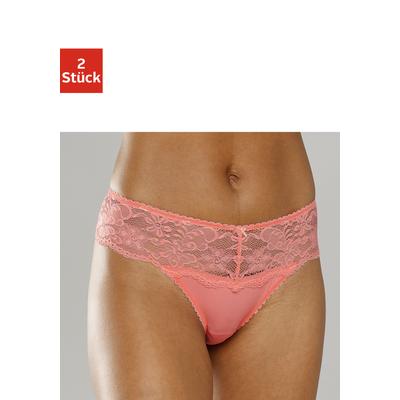 String NUANCE BY LASCANA "mit breitem Spitzenband, als Dessous-Set kombinierbar", Damen, Gr. 32/34, rosa (2xpfirsich), Spitze, Obermaterial: 85% Polyamid, 15% Elasthan, körpernah, Unterhosen String, sexy Dessous, sexy Unterwäsche