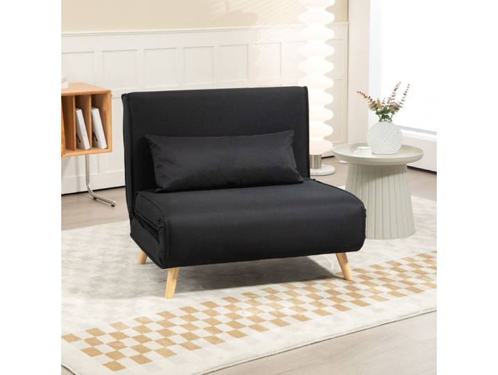 Fauteuil-lit - Fauteuil relax convertible - 1 place - Dossier réglable 6 positions - Noir
