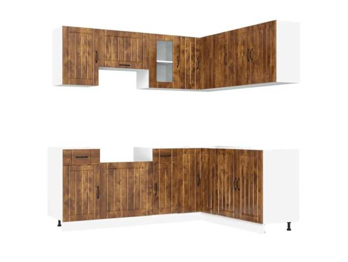 HKTMGDNG 11-TLG Küchenschrank-Set Kalmar Räuchereiche Holzwerkstoff Vielseitige Küchenzeile in Räuchereiche-Optik mit verstellbaren Füßen für optimale Raumausnutzung in Ihrer Küche.