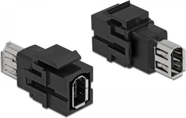 Delock Keystone module FireWire 6-polige connector naar FireWire 6-polige connector zwart plat female/female
