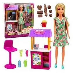 Lean Toys Anlily Verkäuferin Puppe mit Zubehörständer