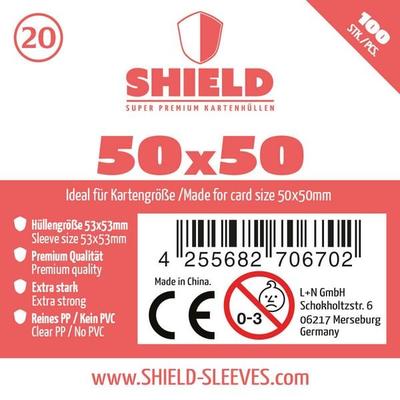 Shield 20 - 100 Super Premium Kartenhüllen für Kartengröße 50x50 mm