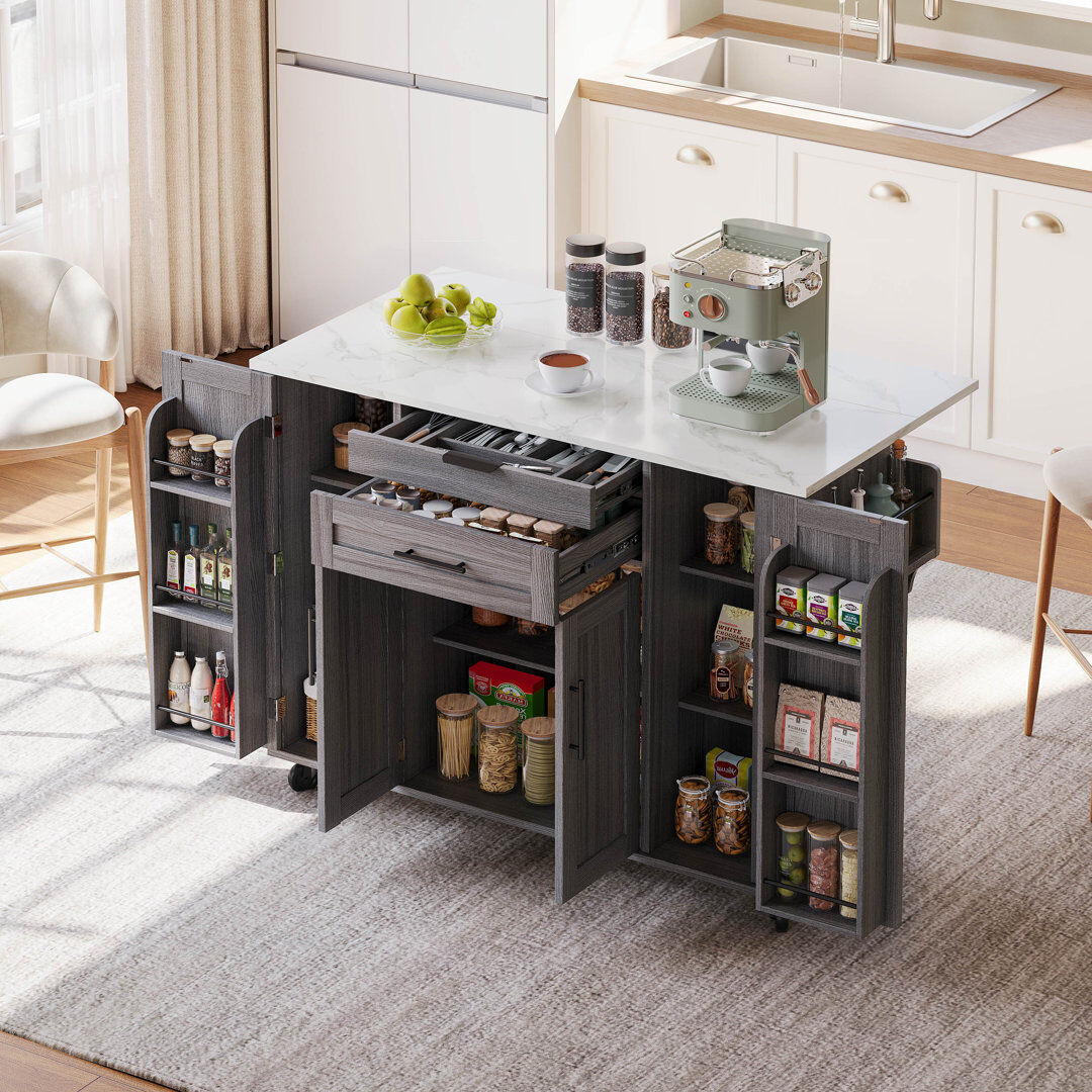 Direct Wicker 92 cm W Kitchen Island with Grey 92cm W X 136cm D