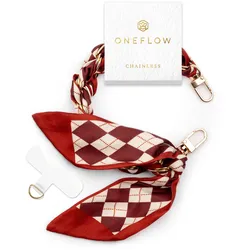 ONEFLOW Universal Handyanhänger Rot in Seiden-Optik – Chainless Silk Liaison, Handyband mit Tuch, Metall Handgelenk Kette Gold, Red Velvet