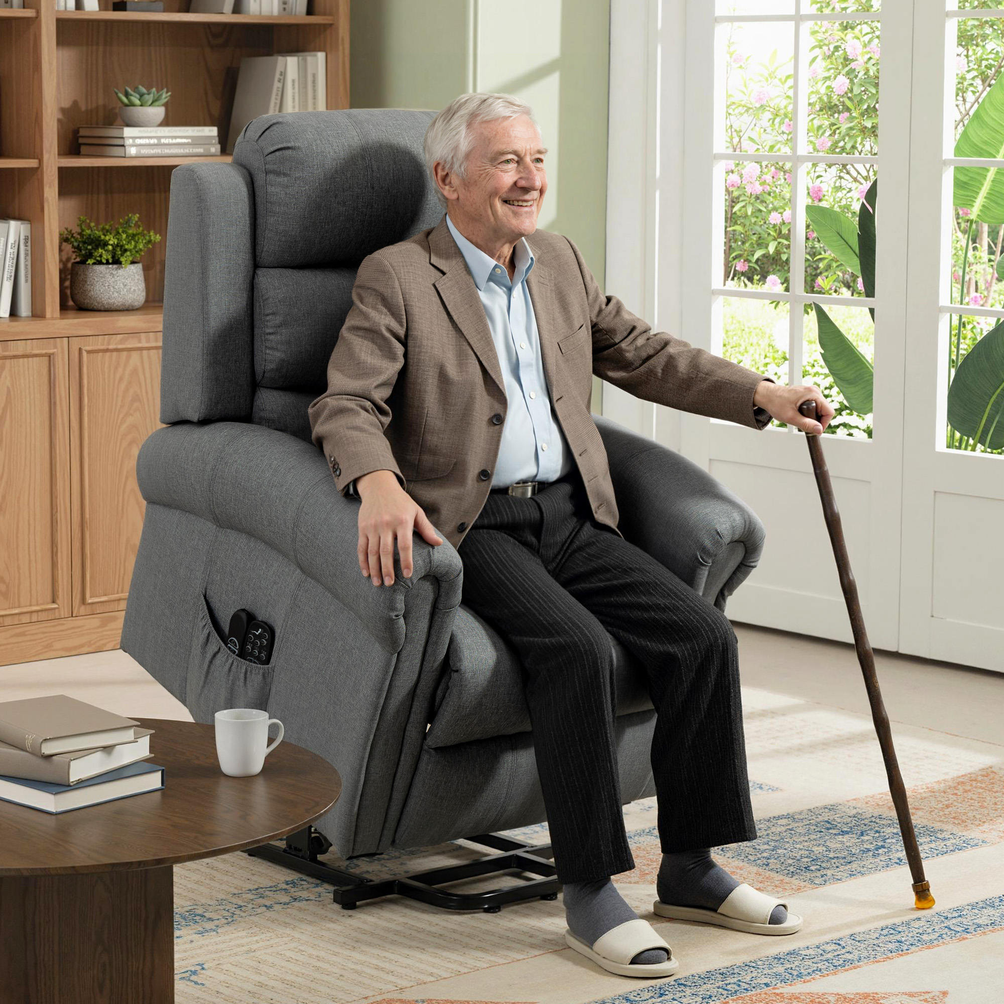 Homcom Poltrona massaggiante con funzione alzata, poltrona relax, testine vibranti, con funzione inclinabile, effetto lino, Grigio   Aosom Italy