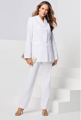 Plus Size Women's Plus Size Long Sleeve Ten-Button Shawl-Collar Pant Suit - 2-Piece Pant Set by Roaman's in White (Size 32 W)
