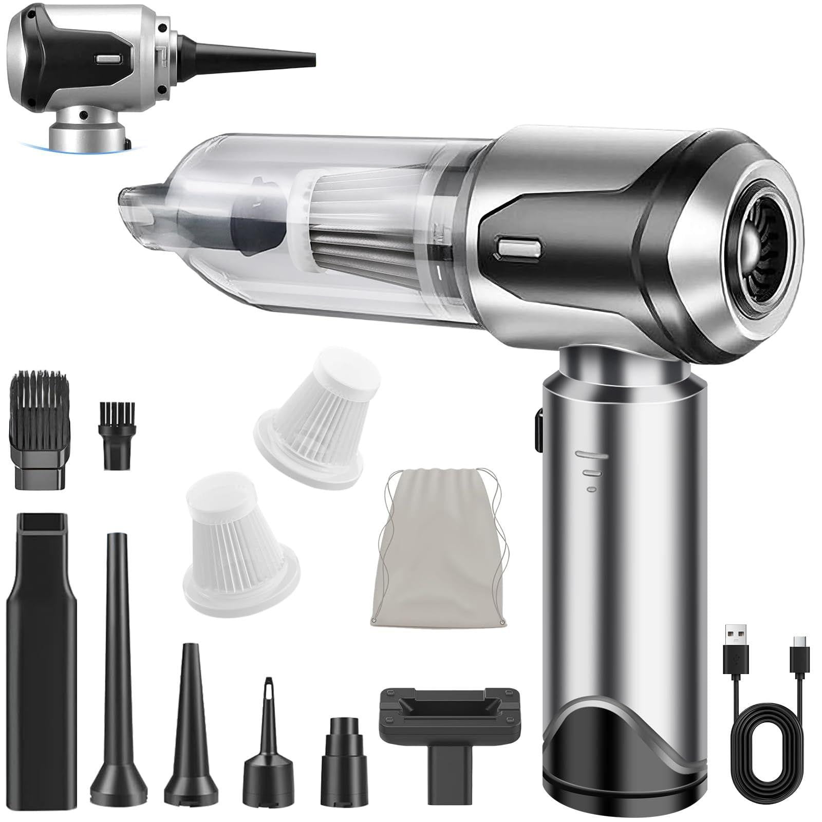 Selius Draadloze Handstofzuiger met Accu en Borstelloze Motor, 25000 Pa, Mini-Autostofzuiger