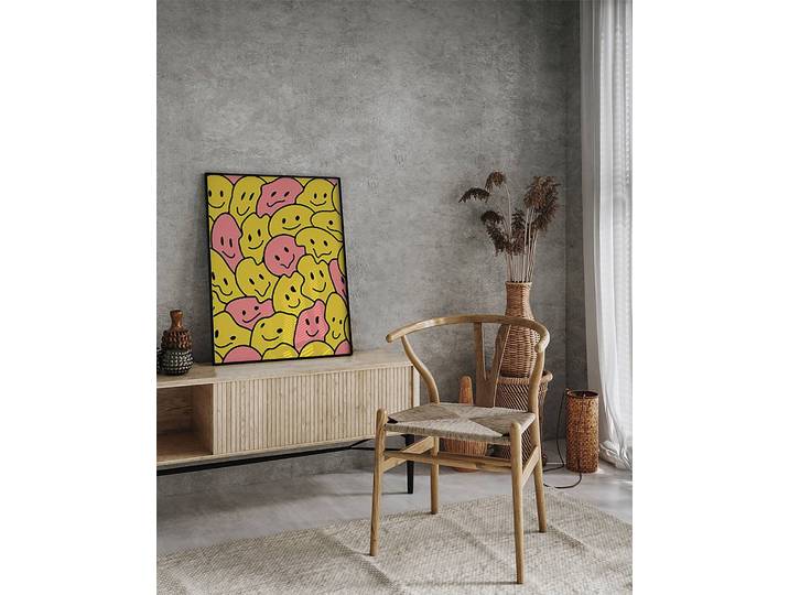 Tableau déco Funny Crazy Smiles Cadre : hêtre massif verni Fixation : plexiglas Multicolore 52 x 62cm