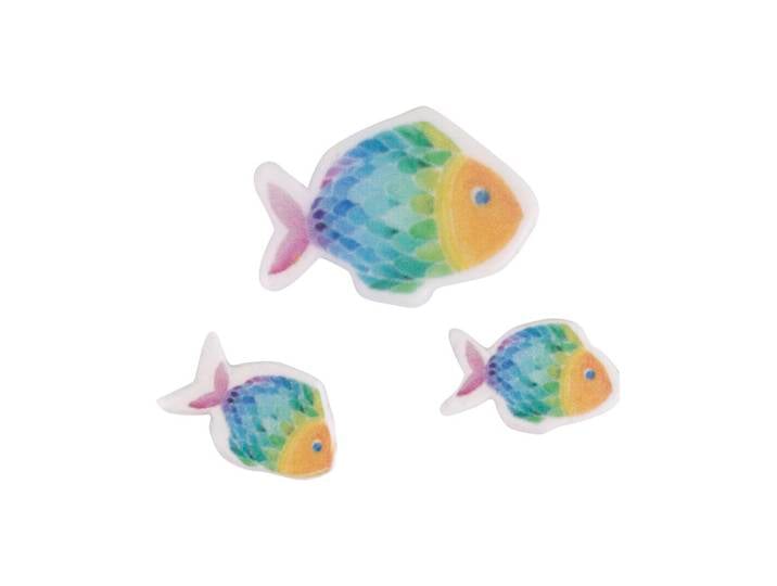 Wachsmotiv Regenbogen Fisch, 2,3x1,6cm + 3,7x2,5cm, SB-Btl. 3Stück