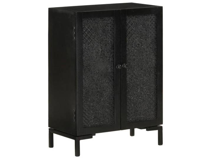 furnicato Sideboard aus Vollholz mit schwarzer Lackierung und pulverbeschichtete (1 St), Kommode mit geschnitzten Mustern und zwei geräumigen Ablagefächern