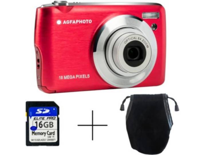 Agfaphoto - Appareil Photo Compact Dc8200 Rouge Pack Etui + Carte Sd 16gb