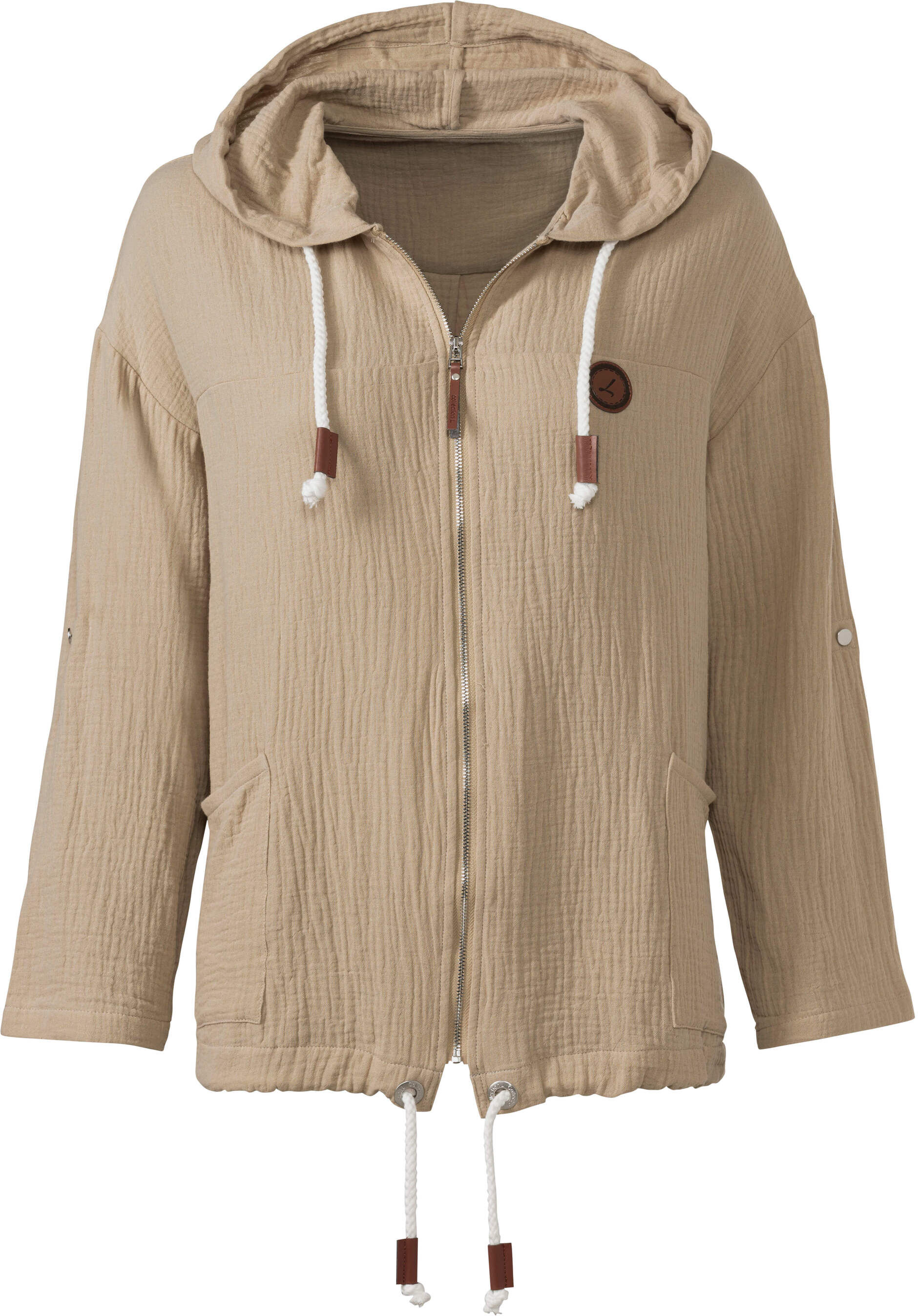 Blusenblazer WITT "Blusenjacke Blusenjacke in Musselin-Qualität", Damen, Gr. 46, beige, Musselin, , Sportlich, Blazer Blusenblazer