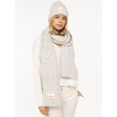 Beanie ZWILLINGSHERZ "Geschenkbox Zwillingsherz Set", Damen, grau (hellgrau), Strick, Materialmix, Mützen Beanie, Set in Geschenkbox, Schal und Mütze mit Patch, gerippt