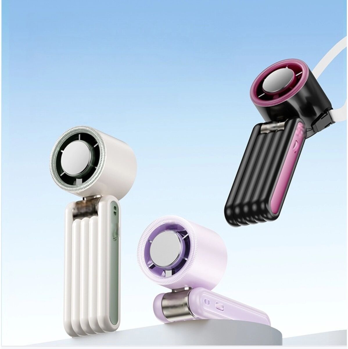 INF Hochgeschwindigkeits Faltbarer Handventilator — 199-stufiger Halbleiter-Turbo, USB wiederaufladbar, faltbar für Weiß