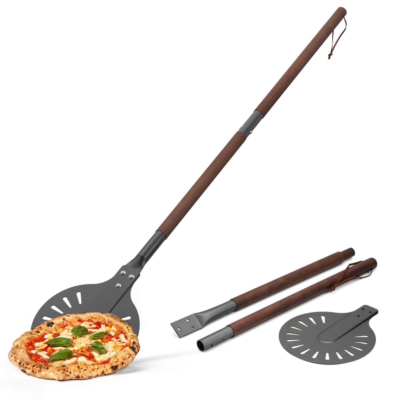 Solidchoice Perforated Pizza Shovel met afneembaar handvat van 112 cm
