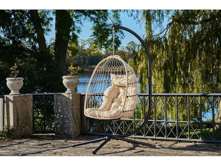 Garten Hängesessel Valora - aus PE-Rattan in Beige - Beige - Luxusbetten24