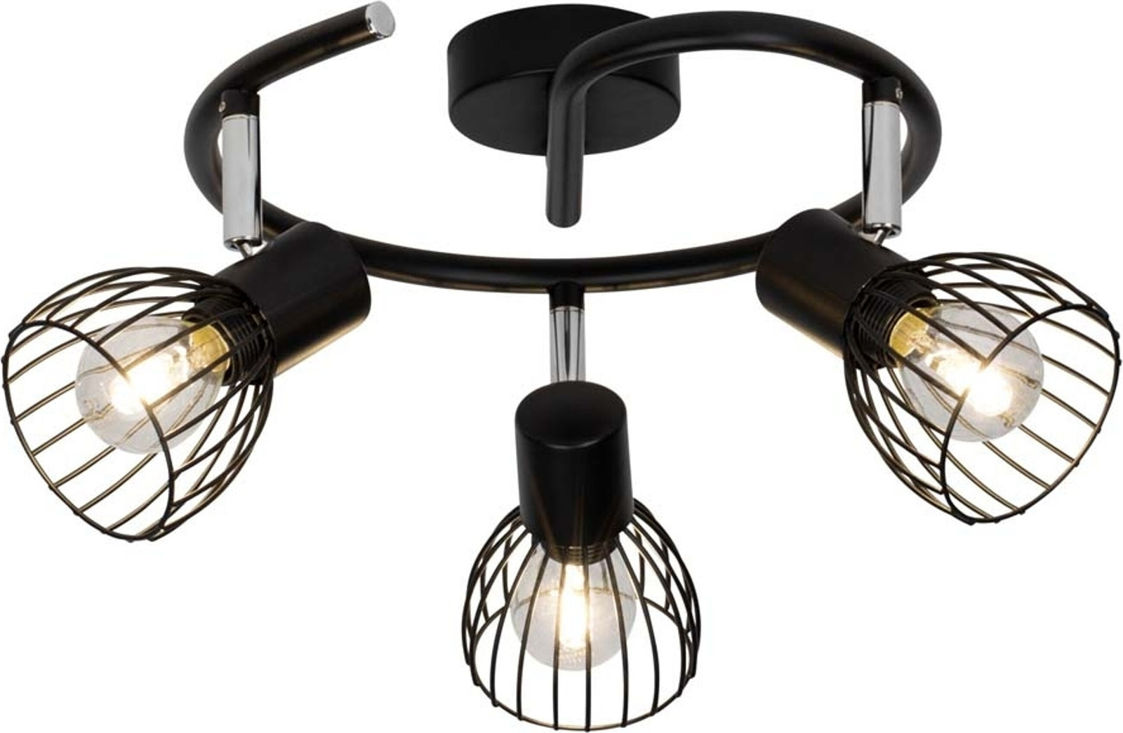 Brilliant Blacky 3-lichts plafondspot zwart met glas en metaal, diameter 30 cm, E14