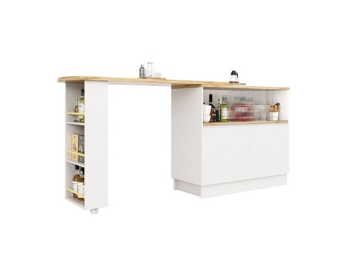 i@home Bartisch Um 360° drehbare Sideboard mit Ablageflächen und Glas, weiß/schwarz (1*Hauptkörper,1*Beweglicher Teil,1*Anschlussplatte), Hauptkörper 90 x 45 x 100 cm