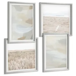 BILDER SET 4er Set - 50x50 cm & 40x60 cm Silberner Rahmen - Abstrakter Hintergrund mit feinen Strichen