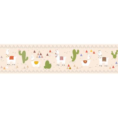 Bordüre A.S. CRÉATION "Relaxed Lamas", beige (beige weiß grün), B:0,16m L:5m, Papier, Tapeten, Papier Wand Schräge Tür Borte Wohnzimmer Schlafzimmer Küche Design