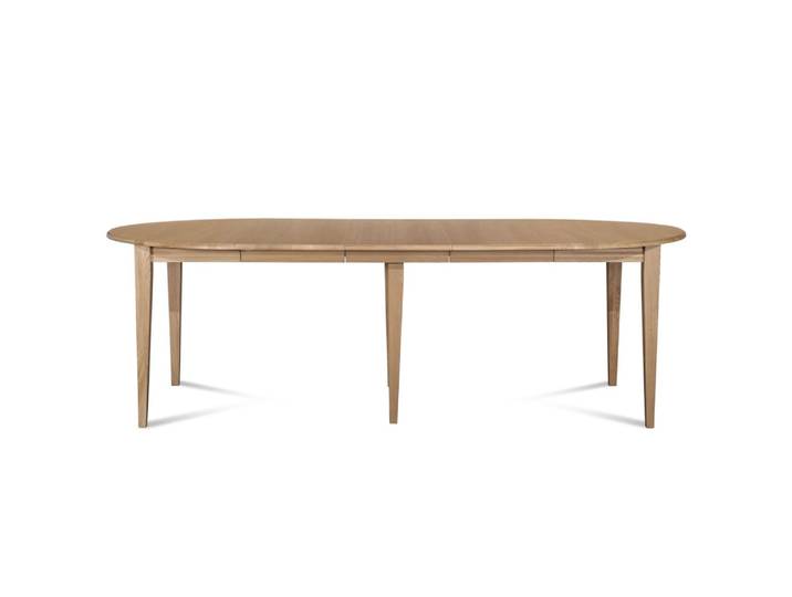 Table ronde 6 pieds fuseau d115 + 3 rallonges bois chêne