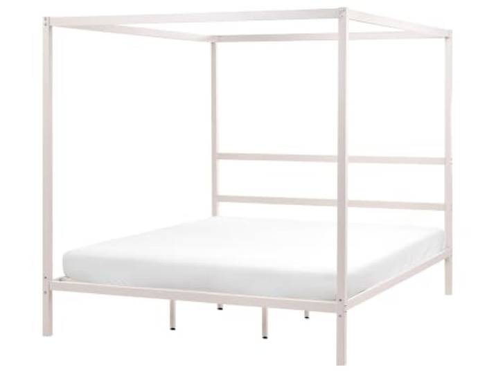 Beliani Himmelbett Metall Hellbeige 180 x 200 cm mit Vier Pfosten Lestards