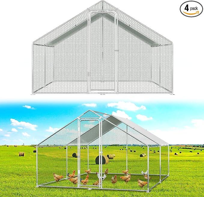 XXL Hühnerstall Freilaufgehege mit Sicherheitsschloss und Wasserdichtes PE-Farbtuch, Viel Platz für Hühner, Kaninchen und weitere Kleintiere, Stabilem Stahlrahmen, 3x4x2m