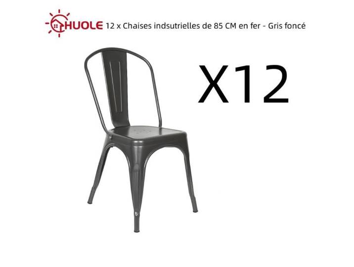 HUOLE 12 x Chaises indsutrielles de 85 CM en fer - Gris foncé