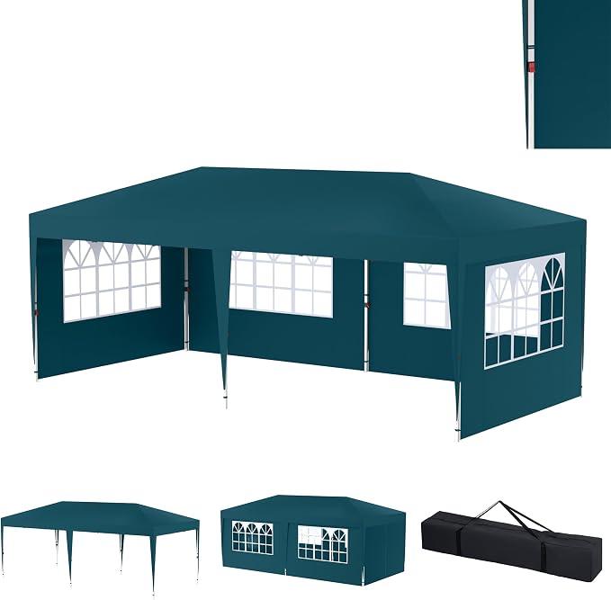 Faltpavillon 3x6m Gartenpavillon Faltbar mit 6 Seitenteilen, Höhenverstellbar 2,45-2,55 m, Partyzelt für Outdoor Garten & Hochzeit, UV-Schutz, regenfest, Dunkelgrün
