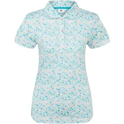 FootJoy Cap Sleeve Lisle Damenpoloshirt - Tile Blue Floral Print / L