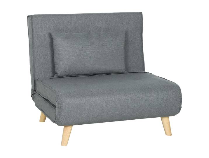 Homcom Canapé-lit 1 place 2 en 1, fauteuil-lit pliable rembourré en lin synthétique, avec dossier réglable sur 6 niveaux, oreiller, pieds en bois, pour bureau, chambre, salon, 90X78X79 cm, gris