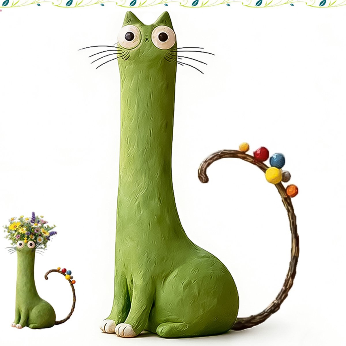 Groen Harsvaas met Schattige Katten voor Decoratie van Thuis en Kantoor