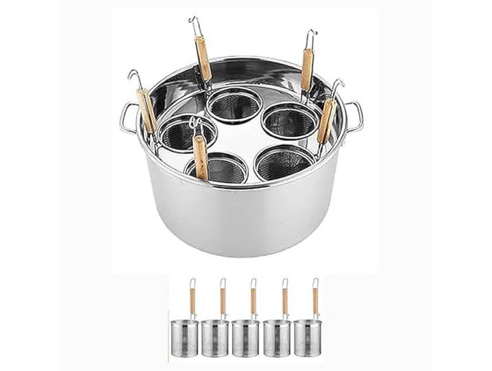 RSBFER Nudelkocher-Set aus Edelstahl/kommerzielles Edelstahl-Nudeltopf-Kocheinsatz-Set mit Trennwand und Sieb für Nudeln, Nudeln, Gemüse,A,5 Holes