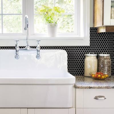"Merola Tile Metro Penny Matte Black 9-3/4"" x 11-1/2"" Porcelain Floor and Wall Tile"