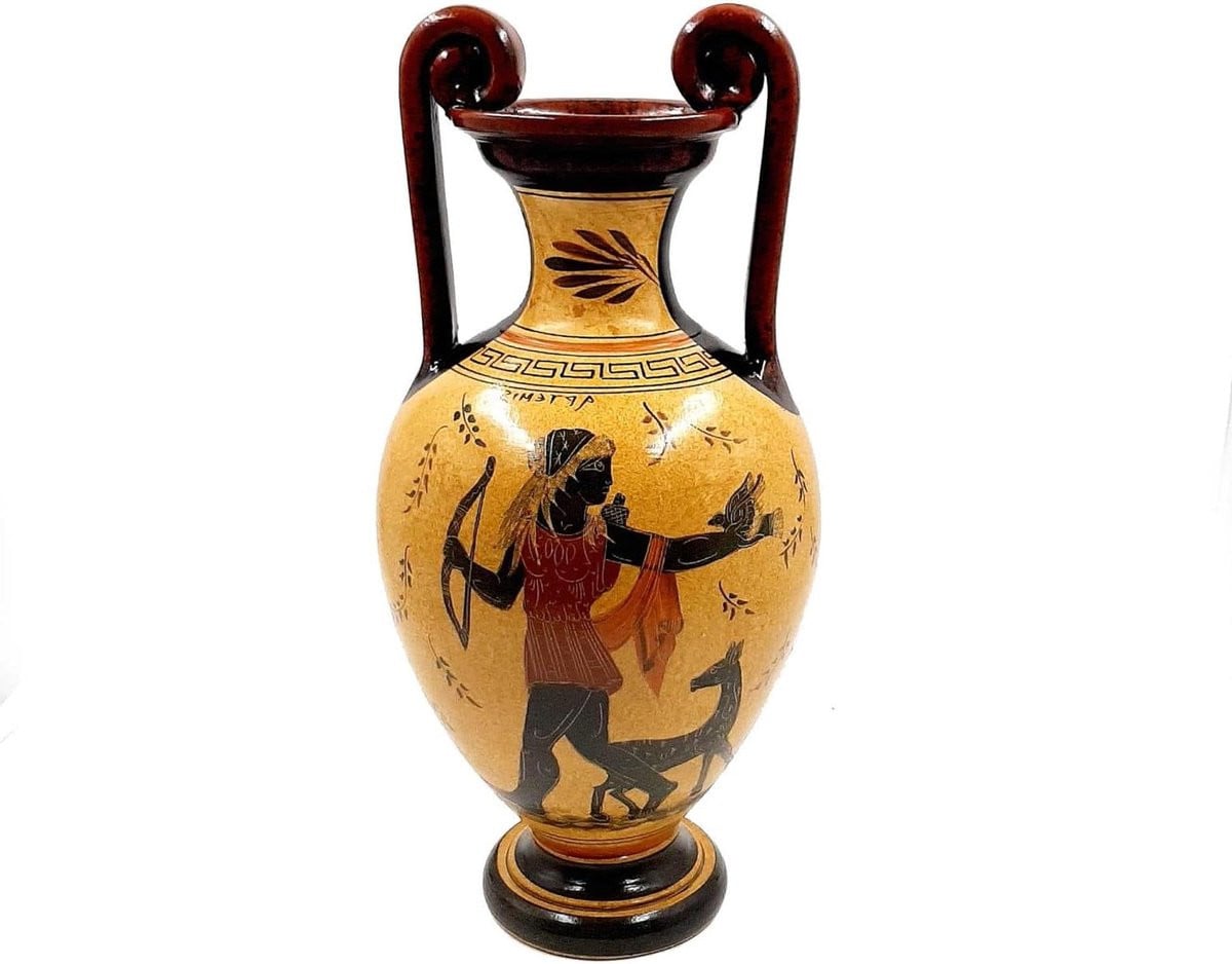 Handgemaakte Aardewerk Amphora Vaas - Keramische Griekse Pot - Hoogte: 34 cm