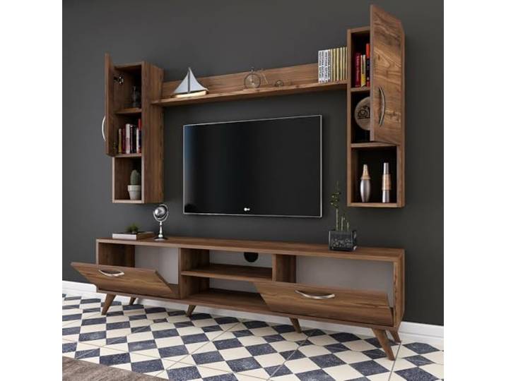 Dmora Wohnwand Lucifer 180x35x48,6h cm Braun, 9 Regale