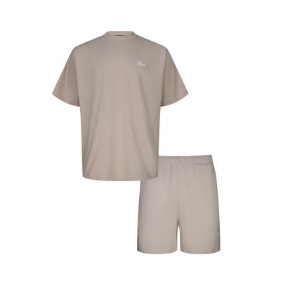 Trainingsanzug SIKSILK "SikSilk T-Shirt and Shorts Set", Herren, Gr. L, beige, 100% Baumwolle, normal, Sportanzüge Trainingsanzug