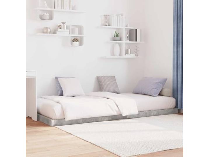 KTHLBRH Bettgestell, Zementgrau, 75 x 190 cm Mehrschichtiges Holz, integrierte Leisten, minimalistisches Design, einfache Montage, für ein modernes Zimmer