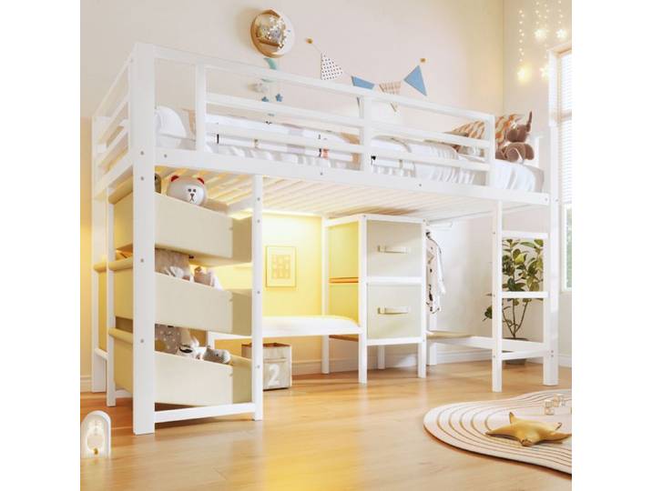 Lit mi-hauteur 90 x 200 cm avec LED multicolore Blanc Maisentiel