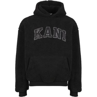 Kapuzenpullover KARL KANI "Karl Kani Karl Kani Serif Teddy Hoodie", Herren, Gr. L, schwarz, 80% Baumwolle, 20% Polyester, Rundhals, Pullover Kapuzenpullover