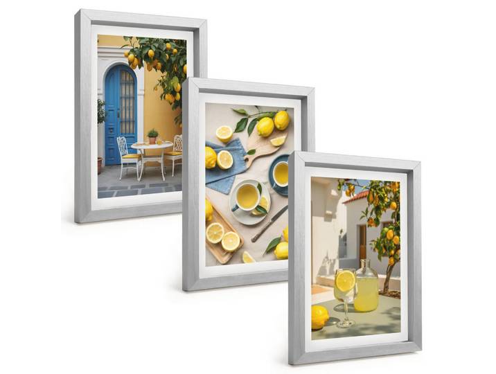 Tulup Bilder SET 3er Set - 20x30 cm Silberner Rahmen - Zitronenlimonade blaue Tür, Silberfarben, Kunststoff, Rechteckig, 20x30 cm, gerahmt, Bilder & Rahmen, Bilder