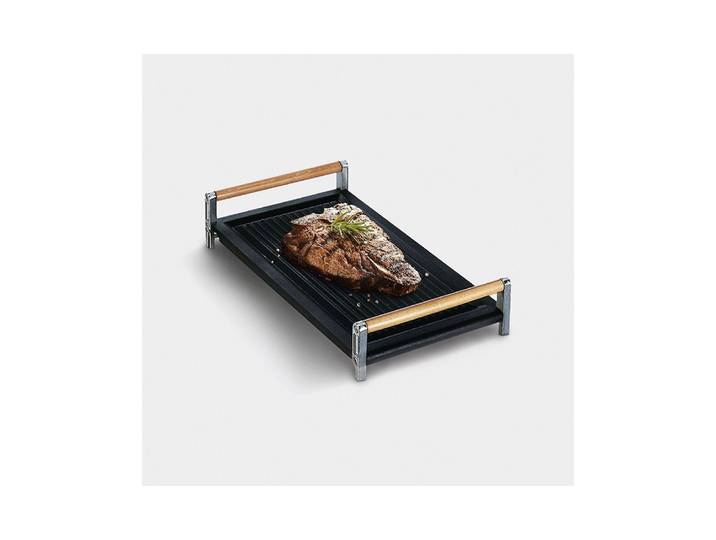 Smeg BB3679 massief gietijzeren grillplaat met neerklapbare houten handvaten