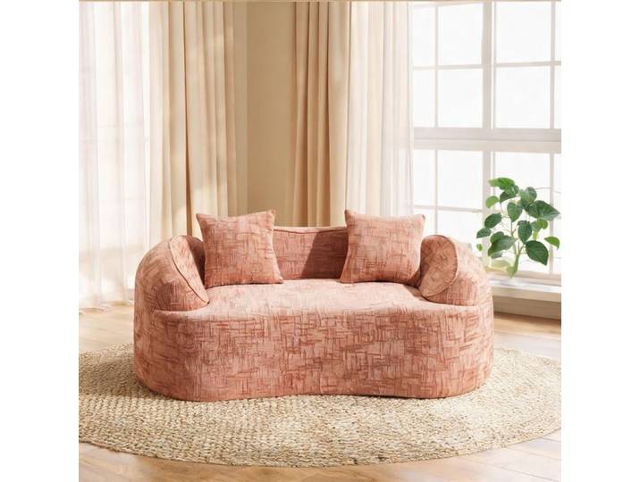 Canapé 2 places courbe rose en mousse et ressorts design contemporain 170 cm