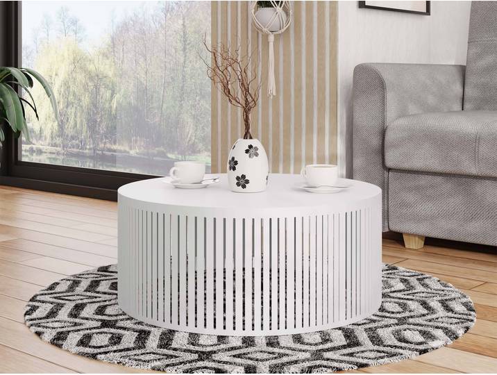 MIRJAN24 Couchtisch Velede Mini, Wohnzimmer Kaffeetisch, Gestell aus Stahl (Farbe: Weiß / Arktisches Weiß)