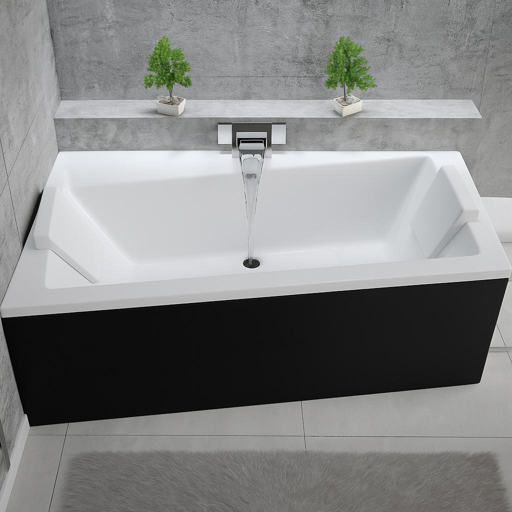 Badewanne INFINITY 160x100 mit Füßen , mit Siphon und schwarz Schürze, linke