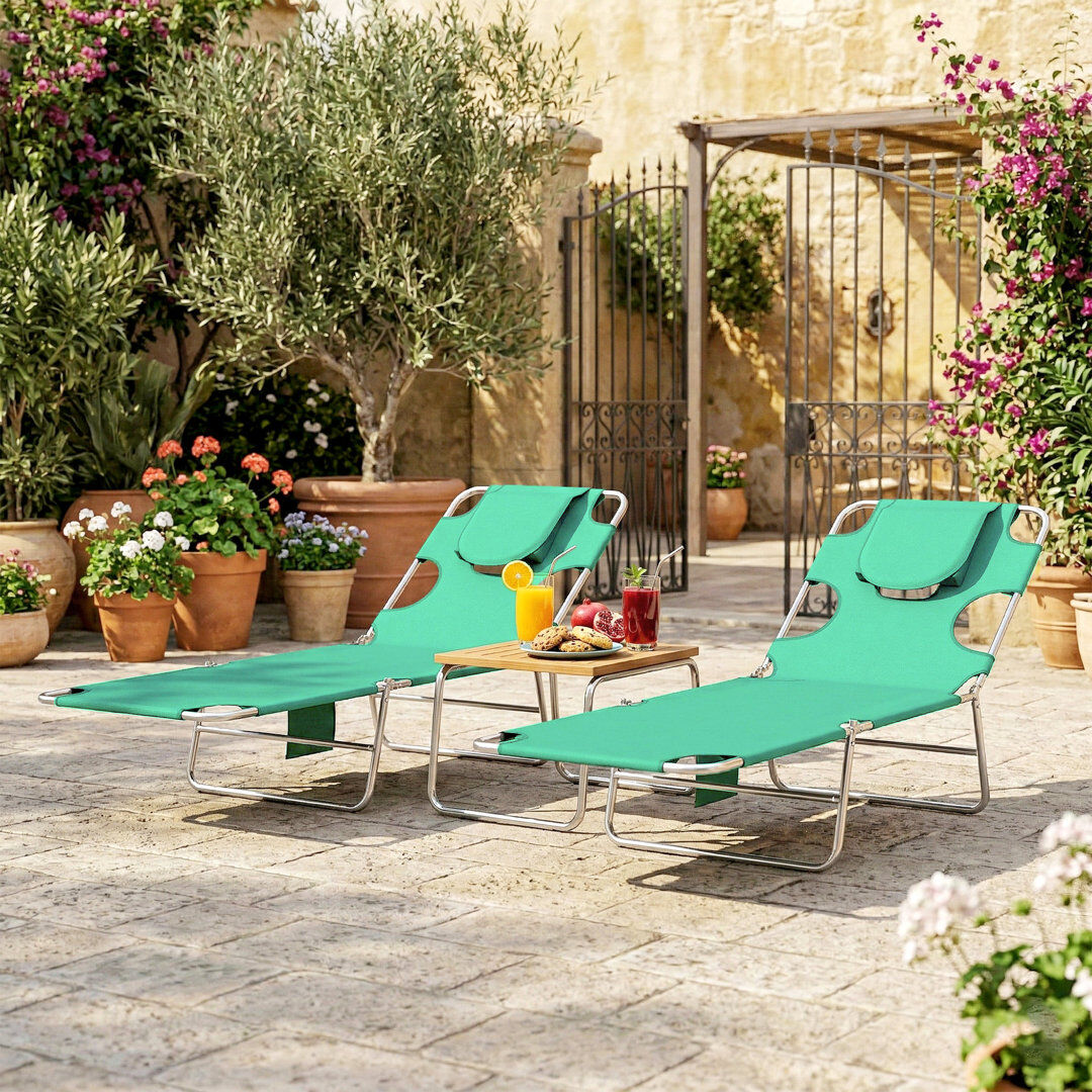 Bay Isle Home Outsunny Foldable Sun Loungers Set of 2 Beach Chaise Lounge Green 88cm H X 55cm W X 185cm D