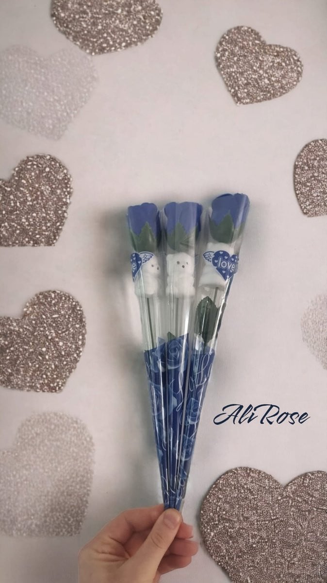 AliRose Natuurlijk Zeep Boeket Roos - Blauw - 5 Stuks